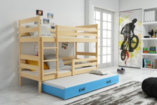 Krevet na kat Eryk s dodatnim ležajem - 80x160 cm - borovina/plava