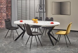 Blagovaonski stol na razvlačenje Peroni 100/250 cm - bijeli mramor/crna
