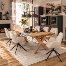 Stol MEDEJA- 220x100 20+20 Dl hrast prirodni rub, X drvene noge