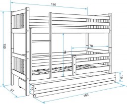 BMS Group - Krevet na kat Carino s ladicom - 80x190 cm - bijela/roza