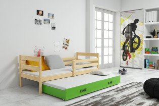 Dječji krevet Eryk s dodatnim ležajem - 90x200 cm - borovina/zelena