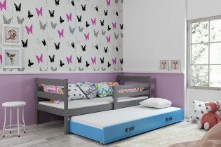 BMS Group - Dječji krevet Eryk s dodatnim ležajem - 90x200 cm - graphite/plava