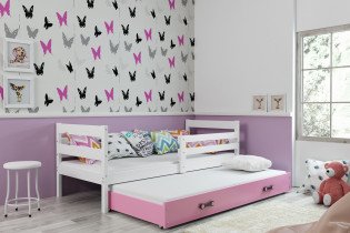 Dječji krevet Eryk s dodatnim ležajem - 90x200 cm - bijela/roza