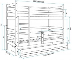 BMS Group - Krevet na kat Eryk - 80x160 cm - bijela/roza