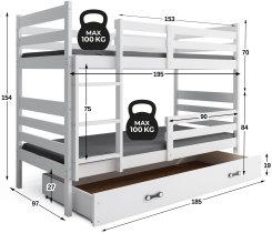 BMS Group - Krevet na kat Eryk s ladicom - 90x190 cm - bijela