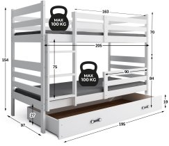 BMS Group - Krevet na kat Eryk s ladicom - 90x200 cm - bijela