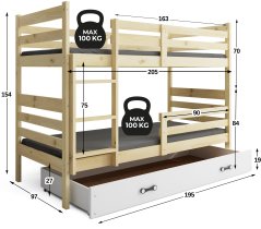 BMS Group - Krevet na kat Eryk s ladicom - 90x200 cm - bor/bijela
