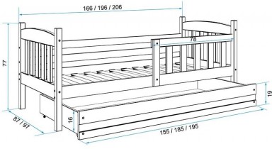 BMS Group - Dječji krevet Kubus - 80x160 cm - borovina/graphite
