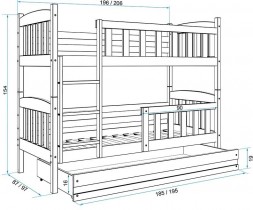 BMS Group - Krevet na kat Kubus - 90x200 cm - borovina/bijela