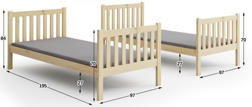 BMS Group - Krevet na kat Kubus s dodatnim ležajem - 90x200 cm - borovina/bijela