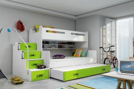 Krevet na kat Max-3 s dodatnim ležajem - 120x200 cm - bijela/zelena