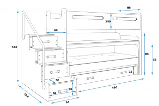 BMS Group - Krevet na kat-transformer Max-1 s dodatnim ležajem - 80x200 cm - bijela/plava