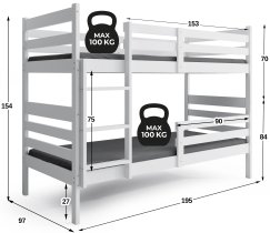 BMS Group - Krevet na kat Eryk - 90x190 cm - bijela