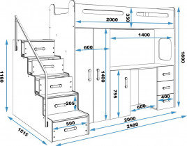 BMS Group - Krevet na kat Max-4 - 80x200 cm - bijela/graphite