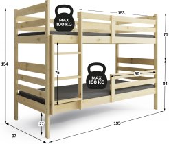 BMS Group - Krevet na kat Eryk - 90x190 cm - bor