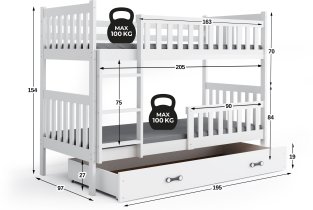 BMS Group - Krevet na kat Kubus - 90x200 cm - bijela