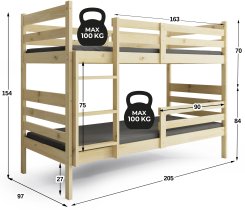 BMS Group - Krevet na kat Eryk - 90x200 cm - bor