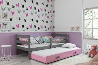 BMS Group - Dječji krevet Eryk s dodatnim ležajem - 80x190 cm - graphite/roza