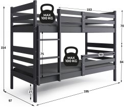 BMS Group - Krevet na kat Eryk - 90x190 cm - grafit