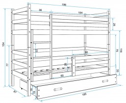 BMS Group - Krevet na kat Rico - 80x190 cm - bijela/roza