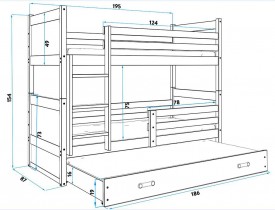 BMS Group - Krevet na kat Rico s dodatnim ležajem - 80x190 cm - bijela/roza