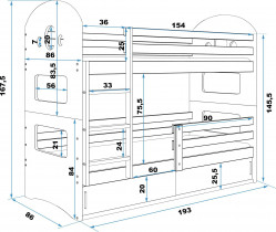 BMS Group - Krevet na kat Dominik - 80x190 cm - bijela/roza