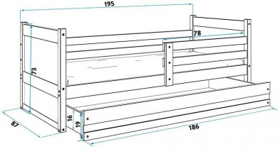 BMS Group - Dječji krevet Rico - 80x190 cm - borovina/roza