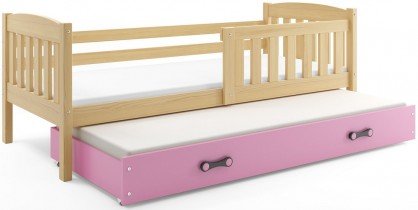 BMS Group - Dječji krevet Kubus s dodatnim ležajem - 90x200 cm - borovina/roza
