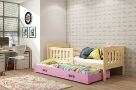 BMS Group - Dječji krevet Kubus s dodatnim ležajem - 90x200 cm - borovina/roza