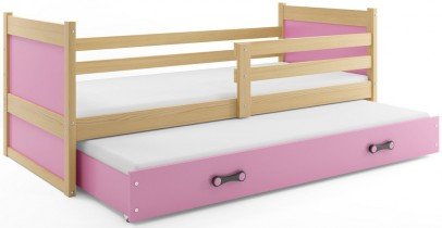 BMS Group - Dječji krevet Rico s dodatnim ležajem - 80x190 cm - borovina/roza