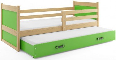 BMS Group - Dječji krevet Rico s dodatnim ležajem - 80x190 cm - borovina/zelena
