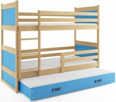 BMS Group - Krevet na kat Rico s dodatnim ležajem - 90x200 cm - borovina/plava