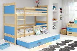Krevet na kat Rico s dodatnim ležajem - 90x200 cm - borovina/plava