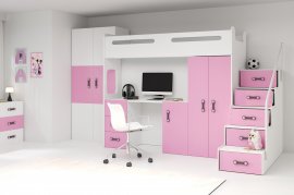 Krevet na kat Max-4 - 80x200 cm - bijela/roza