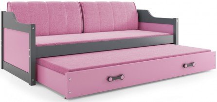 BMS Group - Dječji krevet Dawid s dodatnim ležajem - 80x190 cm - graphite/roza