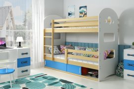 Krevet na kat Dominik - 80x190 cm - borovina/plava