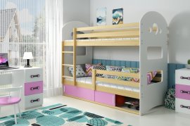 Krevet na kat Dominik - 80x190 cm - borovina/roza