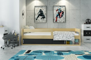 BMS Group - Dječji krevet Hugo - 80x160 cm - borovina/crna