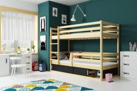 Krevet na kat Bingo 80x190 cm - borovina/crna