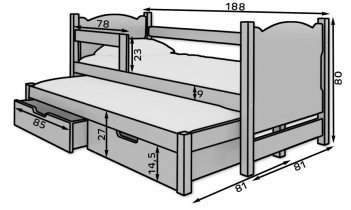 ADRK Furniture - Krevet Campos 75x180 cm s dodatnim ležajem - borovina