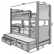 ADRK Furniture - Krevet na kat Leticia 75x180 cm s dodatnim ležajem - borovina