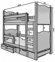 ADRK Furniture - Krevet na kat Maraba 75x180 cm - borovina