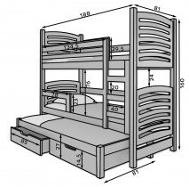 ADRK Furniture - Krevet na kat Soria 75x180 cm s dodatnim ležajem - borovina