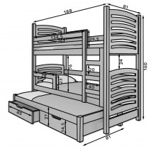 ADRK Furniture - Krevet na kat Soria 75x180 cm s dodatnim ležajem - bijela