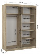 ADRK Furniture - Ormar s kliznim vratima Murani - 150 cm - bijela