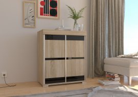 ADRK Furniture - Regal Saturn s kliznim vratima, hrast sonoma ili mat bijela barva