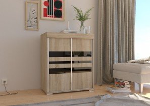 ADRK Furniture - Regal Hugo hrast sonoma s kliznim vratima, ili mat bijela barva