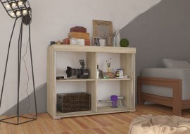 ADRK Furniture - Regal Mundo s kliznim vratima, pepeljasta 