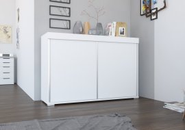 ADRK Furniture - Regal Artes s kliznim vratima, hrast sonoma ili mat bijela 