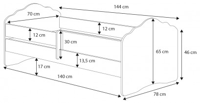 ADRK Furniture - Dječji krevet Casimo s ogradom i motivom - 70x140 cm